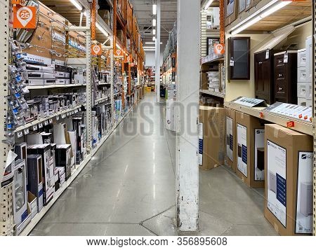 The Home Depot Store Department Section Aisles In San Diego, California, Usa. The Home Depot Is The 