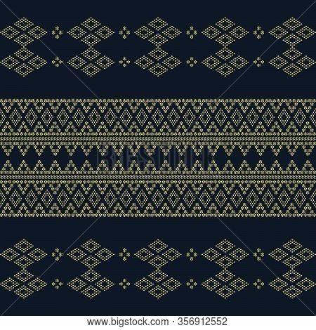 Seamless Geometric Ornamental Vector Pattern With Dots Gold Color. Abstract Background Motif Ulos. C
