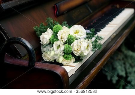 Beautiful Wedding Bouquet Of The Bride Of White Roses