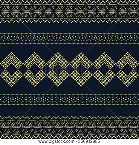 Seamless Geometric Ornamental Vector Pattern With Dots Gold Color. Abstract Background Motif Ulos. C