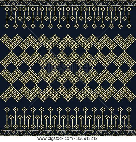 Seamless Geometric Ornamental Vector Pattern With Dots Gold Color. Abstract Background Motif Ulos. C