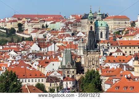 Lesser Town Bridge Tower On Charles Bridge In Prague, Czech Republic, Sunny Day