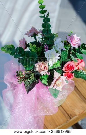 Beautiful Bouquet Of Bright Wildflowers With Decorative Elements