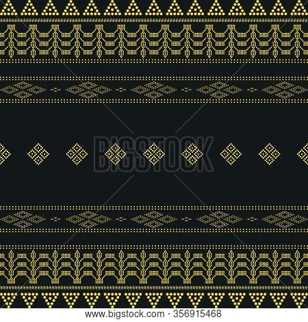 Seamless Geometric Ornamental Vector Pattern With Dots Gold Color. Abstract Background Motif Ulos. C
