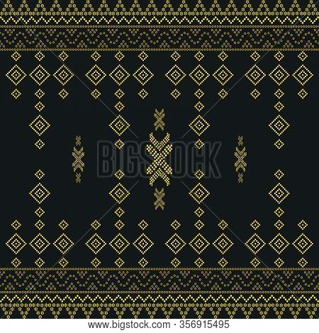 Seamless Geometric Ornamental Vector Pattern With Dots Gold Color. Abstract Background Motif Ulos. C