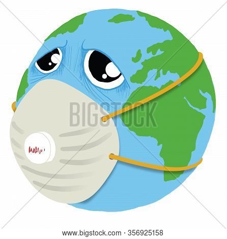 Vector Illustration Showing The Planet Earth With A N95 Virus Mask