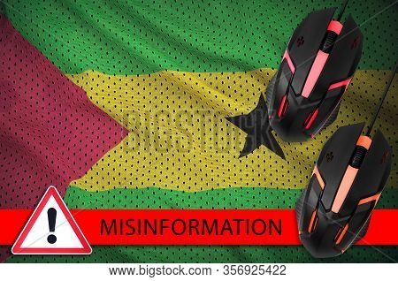 Sao Tome And Principe Flag And Two Computer Mouses. Misinformation During Coronavirus Or 2019-ncov V
