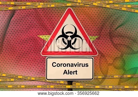 Vietnam Flag And Covid-19 Biohazard Symbol With Quarantine Orange Tape. Coronavirus Or 2019-ncov Vir