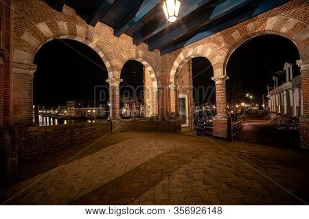 Old City Water Gate In The Historic Center Of The Frisian City Sneek