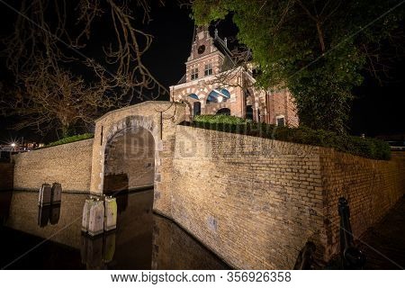 Old City Water Gate In The Historic Center Of The Frisian City Sneek