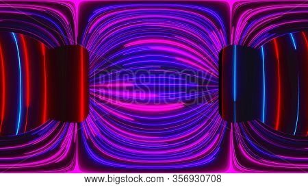3d Rendering Of Hdri Cart Background. Computer Generated Abstract Composition Of Colored Neon Lines