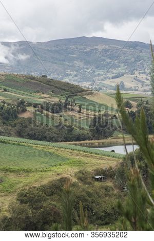 Aquitania, Boyaca / Colombia; April 8, 2018: Rural Andean Landscape, Fields Near Tota, The Largest C