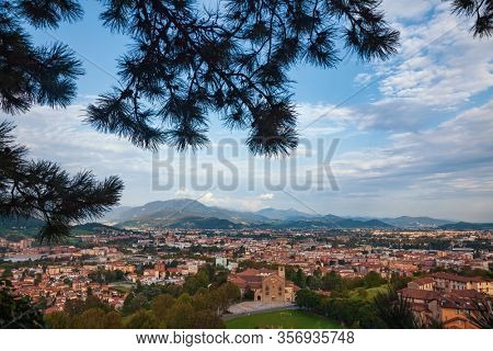 Aerial view of Bergamo Lower Town, one of the most popular travel destination in Lombardy regoin of northern Italy, as seen from the Upper Town