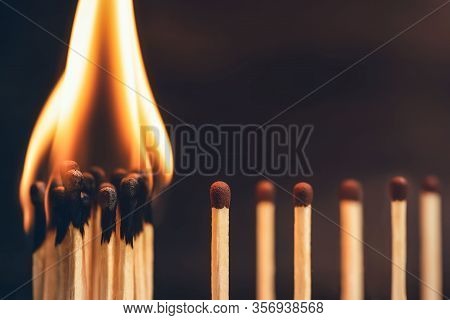 Preventing The Spread Of Viruses, Infectious Diseases Or Fire. Safe Distance, Stopping The Domino Ef