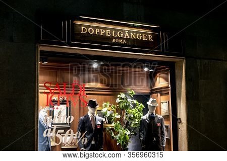 Palermo, Sicily - February 8, 2020: The Storefront Of The Doppelganger Boutique Which Sells Luxury M