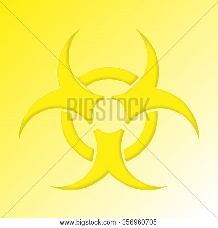 Warning Sign Of Virus Pandemia. Biohazard Icon. Biohazard Yellow Symbol. Paper Cut Style Background 