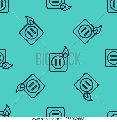 Black Line Electric Wiring Of Socket In Fire Icon Isolated Seamless Pattern On Green Background. Ele