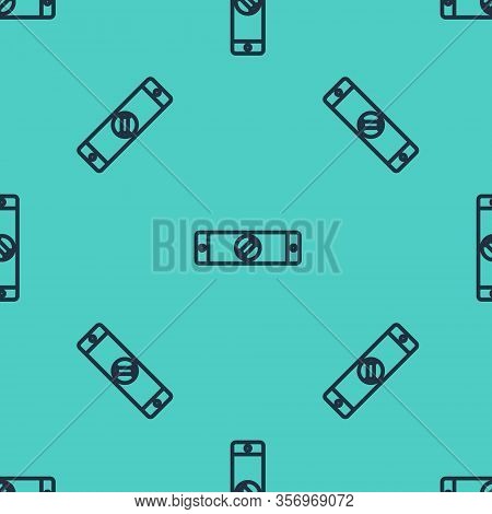 Black Line Construction Bubble Level Icon Isolated Seamless Pattern On Green Background. Waterpas, M