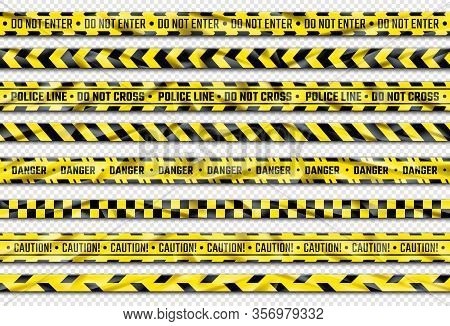 Danger Ribbon. Yellow Caution Tape With Warning Signs For Police Crime Scene Or Construction Area. V