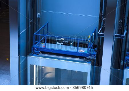 Lift Welding Elevator Fasteners In Lift Shaft.