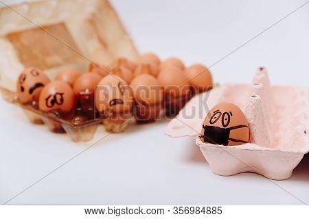 Chicken Egg With Medical Mask , Easter Egg On White Background