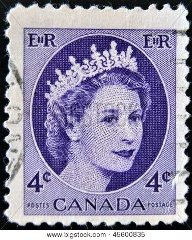 Eine Briefmarke gedruckt in Kanada mit dem Porträt von Königin Elizabeth II