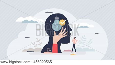 Intelligence And Innovative New Smart Ideas Thinking Tiny Person Concept. Intellectual Brain Power W