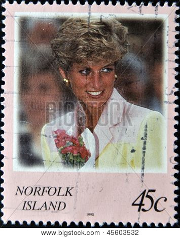 Wyspa NORFOLK - ok. 2008: Znaczek wydrukowany w Wyspa Norfolk pokazuje Diana księżna Walii