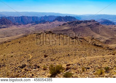 View Of Desert Mountain Landscape, Near Petra, In Southern Jordan