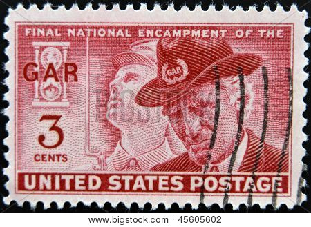 USA - Circa 1949: Een stempel gedrukt In de Verenigde Staten met definitieve nationale kampement van de Gar