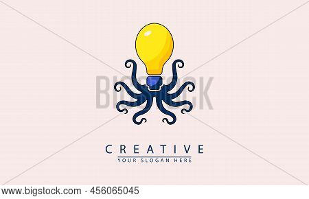 Vector Octopus Light Bulb Combination Logo Icon. Flat Simple Design.