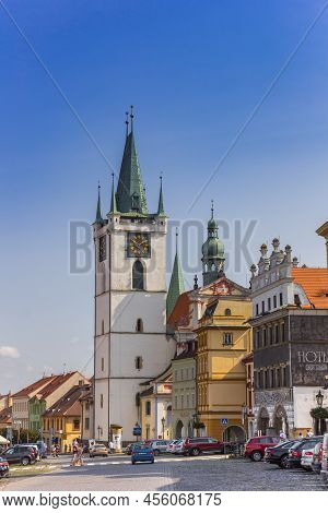 Litomerice, Czech Republic - September 12, 2020: Street Leading To The Tower Of The All Saints Churc
