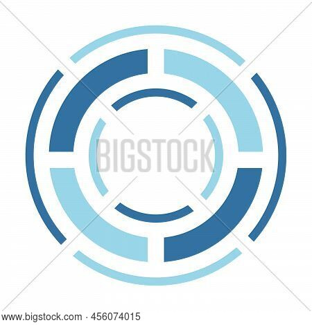 3 Circles Cut Into Parts, One Thin And Wide Ring Inside Another, Criss-cross Aim Icon. Shades Of Blu