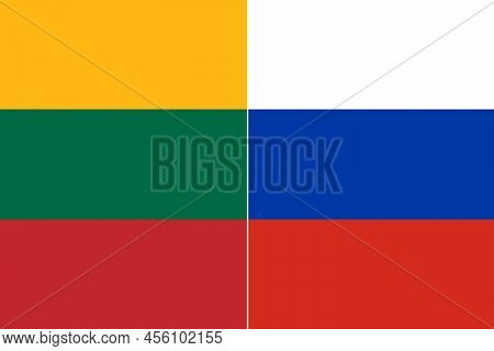 Conflict Between Russia And Lithuania War Concept. Russian And Lithuanian Flag Background.