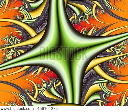 Computer Generated Colorful Fractal Artwork With Neverending Star