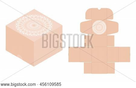 Mandala Detailed Packaging Box. Vector Illustration Of Box. Package Template. Self Lock Box Template