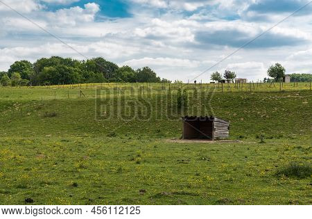 View Over The Green Fields At The Countryside Between Flanders Linkebeek And Brussels Uccle, Belgium