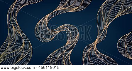 Vector Abstract Golden Luxury Pattern, Lines Background. Line Arts Wallpaper. Wavy Art Deco Texture 