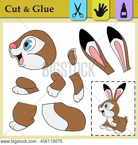 Paper Game With Sitting Hare. Create The Applique Cute Rabbit. Cut And Glue. Forest Animal. Educatio