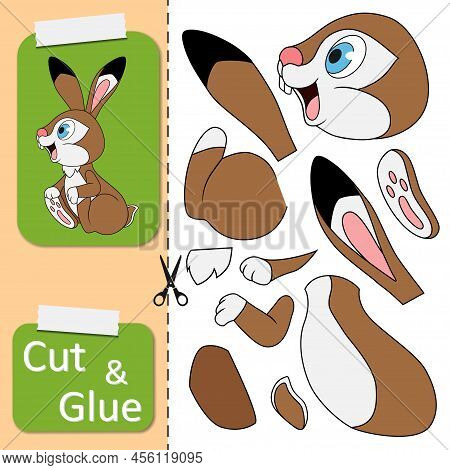 Cut And Glue The Paper Sitting Hare. Create Application The Cartoon Rabbit. Education Riddle Enterta