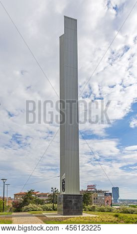 Belgrade, Serbia - May 01, 2022: Old Monument Obelisk Non Aligned Countries In Capital City Centre.