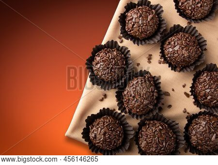 Brazilian Traditional Sweet Brigadeiro. Top View. Space Copy.