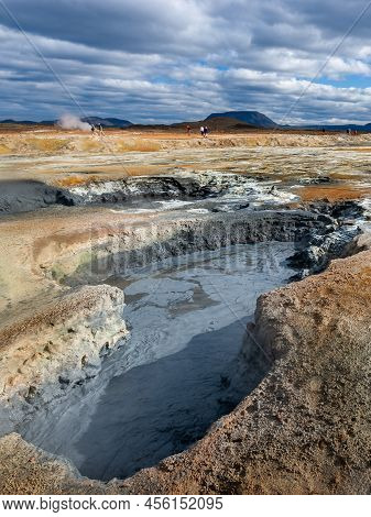 Beautiful Colourful Icelandic Landscape Lava Fields Mountain Geysers Zigzag Road And Moss-covered St