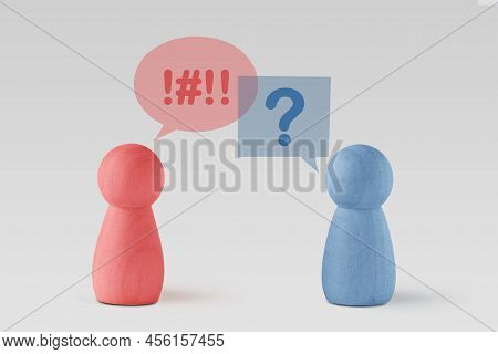 Pink And Blue Pawns With Round And Sqaure Speech Bubbles - Concept Of Dialogue Between Man And Woman