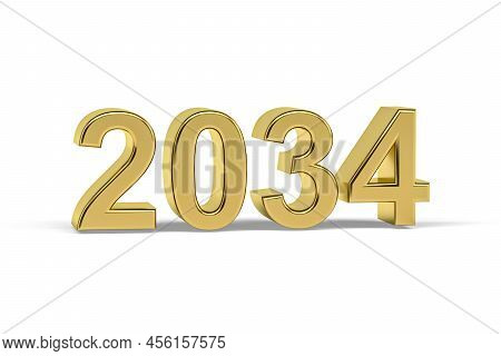 Golden 3d Number 2034 - Year 2034 Isolated On White Background - 3d Render