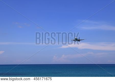 Puket Thailand - May 2022: Airliner Or Passenger Plane Airasia Airbus A320 Landing To Airport Next T