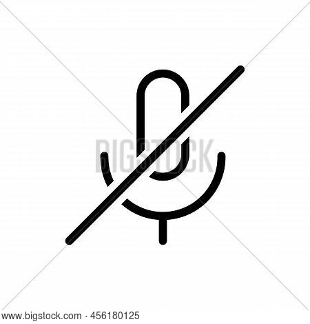 Audio Microphone Muted Vector Thin Line Icon In Black. Off Mic Concept. Mute Microphone. Trendy Isol