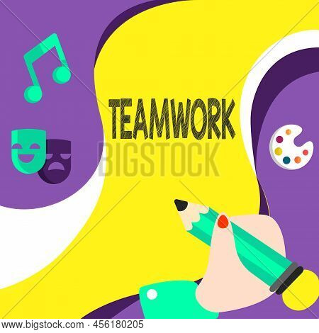 Handwriting Text Teamwork. Internet Concept Group Of Showing Who Work Together As One And With The S