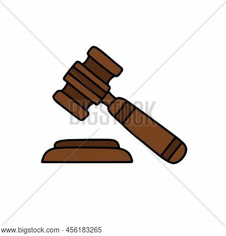 Judges Gavel And Block Doodle Icon, Vector Illustration