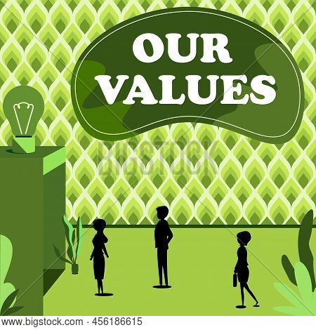 Conceptual Caption Our Values. Concept Meaning List Of Morals Companies Or Individuals Commit To Do 
